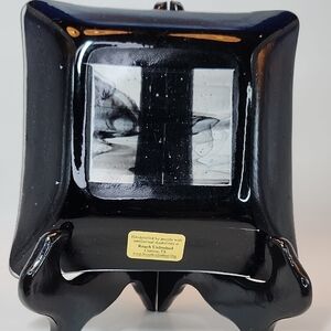 Fused Glass ART Black and Clear Decorative Glass Dish